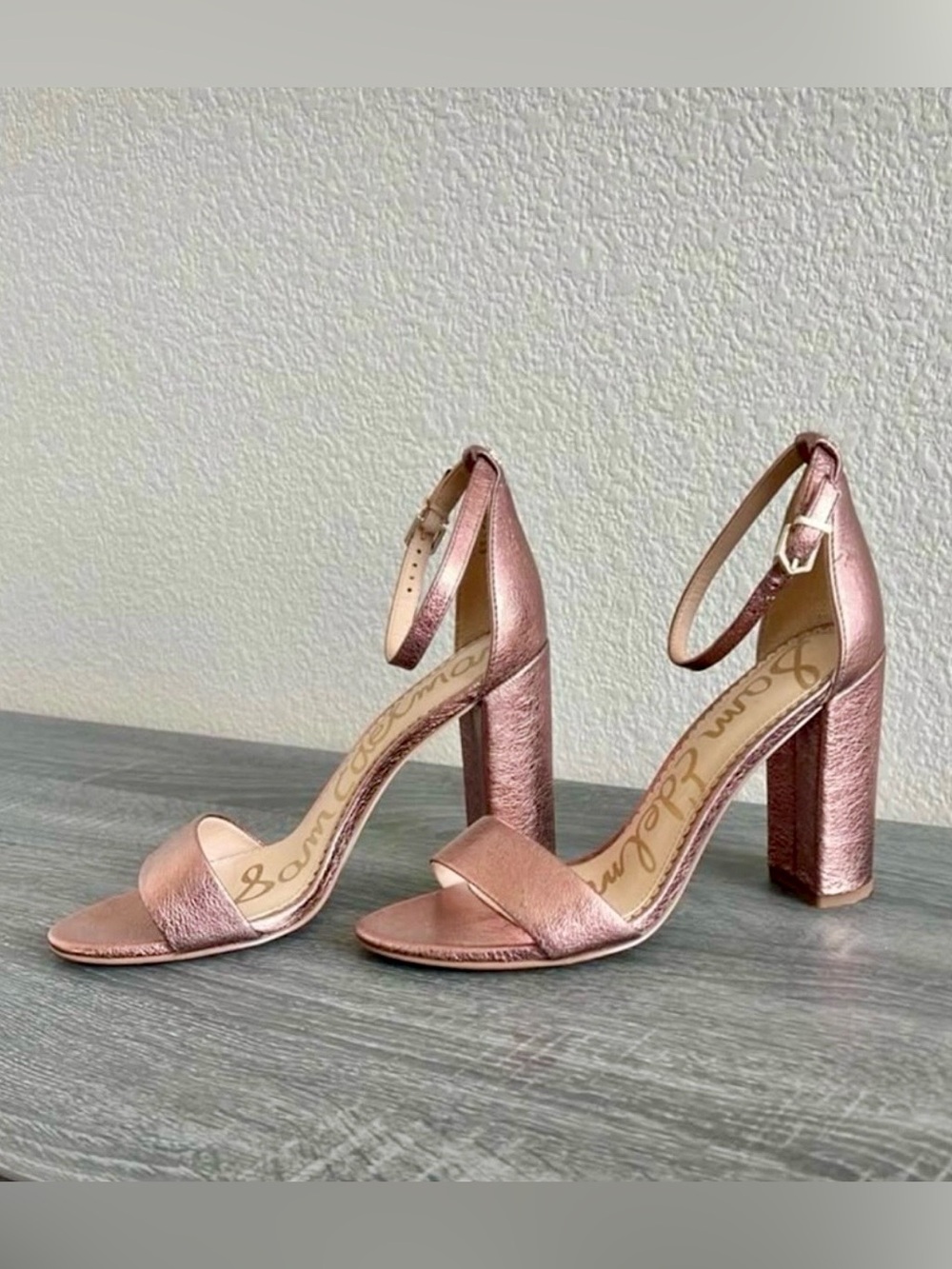 Sam Edelman Rose Gold Metallic Block Heel Sandals Women’s 6.5 NWOT